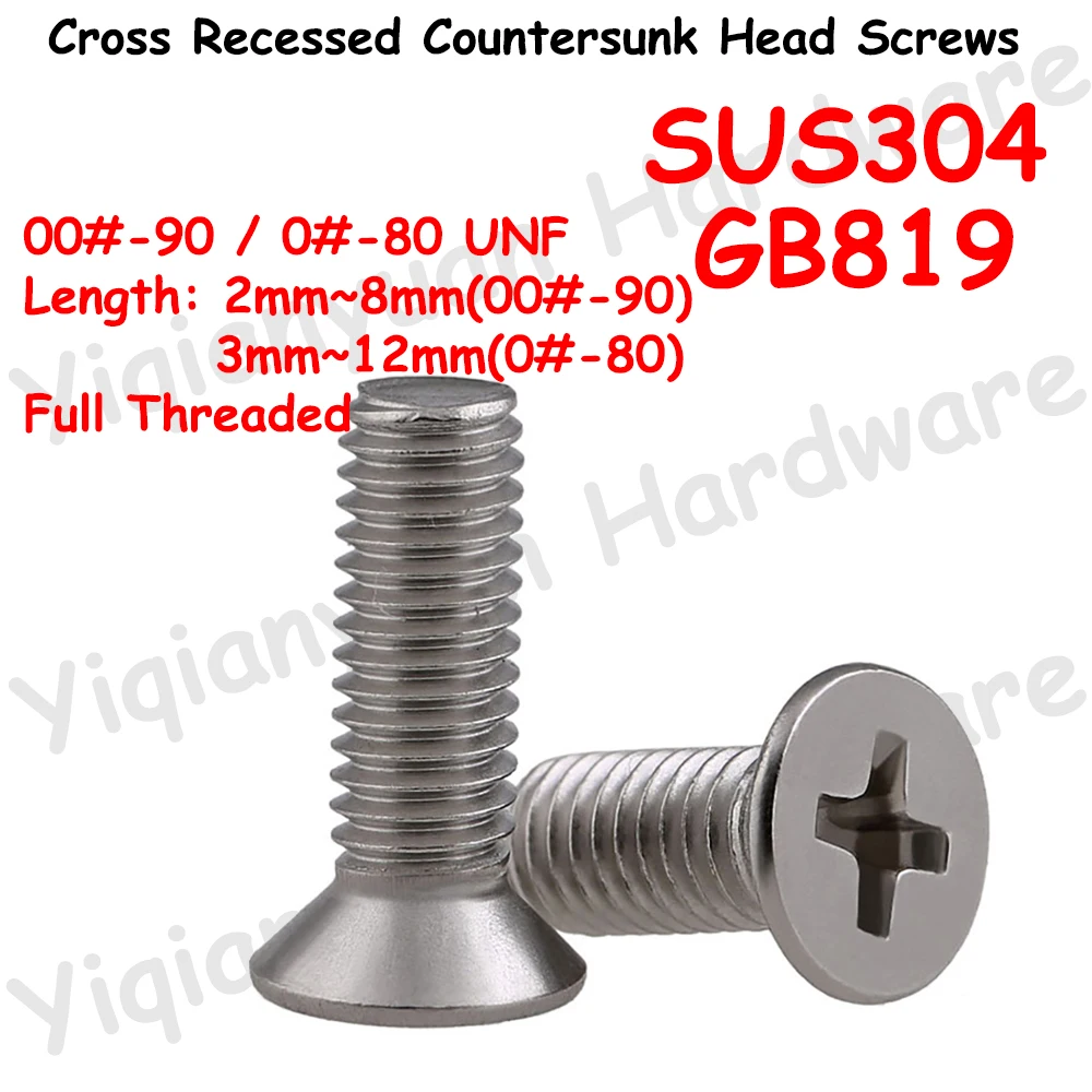 Yiqianyuan GB819 UNF Thread SUS304 Stainless Steel Phillips Machine Bolts 00#-90 / 0#-80 Cross Recessed Countersunk Head
Yiqianyuan GB819 UNF Thread SUS304 Stainless Steel Phillips Machine Bolts 00#-90 / 0#-80 Cross Recessed Countersunk Head