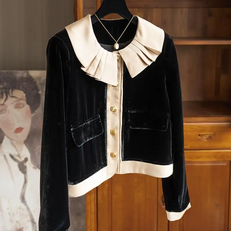 Long Sleeve Ruffled Lapel Gold Button Velvet Jacket Lady Coat Women Jackets
Long Sleeve Ruffled Lapel Gold Button Velvet Jacket Lady Coat Women Jackets