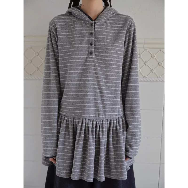 Women Striped Hooded Long Sleeve Top Ruffle Hem Casual T-shirt for Girls
Women Striped Hooded Long Sleeve Top Ruffle Hem Casual T-shirt for Girls