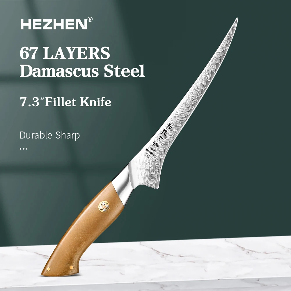 HEZHEN 7.3 Inches Fillet Knife 67-layer Damascus Steel Filleting Food Prep High Carbon Steel Kitchen Knives Gift Box
HEZHEN 7.3 Inches Fillet Knife 67-layer Damascus Steel Filleting Food Prep High Carbon Steel Kitchen Knives Gift Box