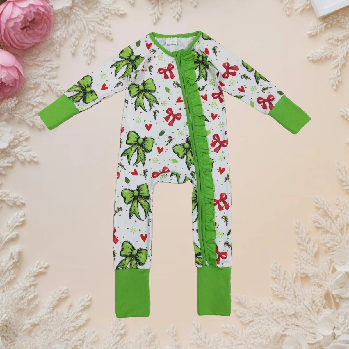 Cute Newborn Toddler Baby Girl Christmas Romper Long Sleeve Zipper Footie Sleeper with Ruffle Bows Hearts Festive Holiday Gift
Cute Newborn Toddler Baby Girl Christmas Romper Long Sleeve Zipper Footie Sleeper with Ruffle Bows Hearts Festive Holiday Gift