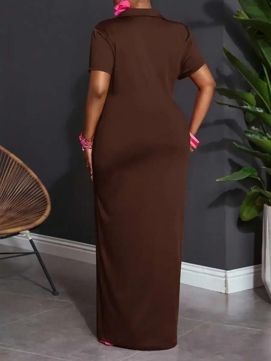 Women Plus Size Casual Collar Short Sleeve Maxi Dress Brown
Women Plus Size Casual Collar Short Sleeve Maxi Dress Brown