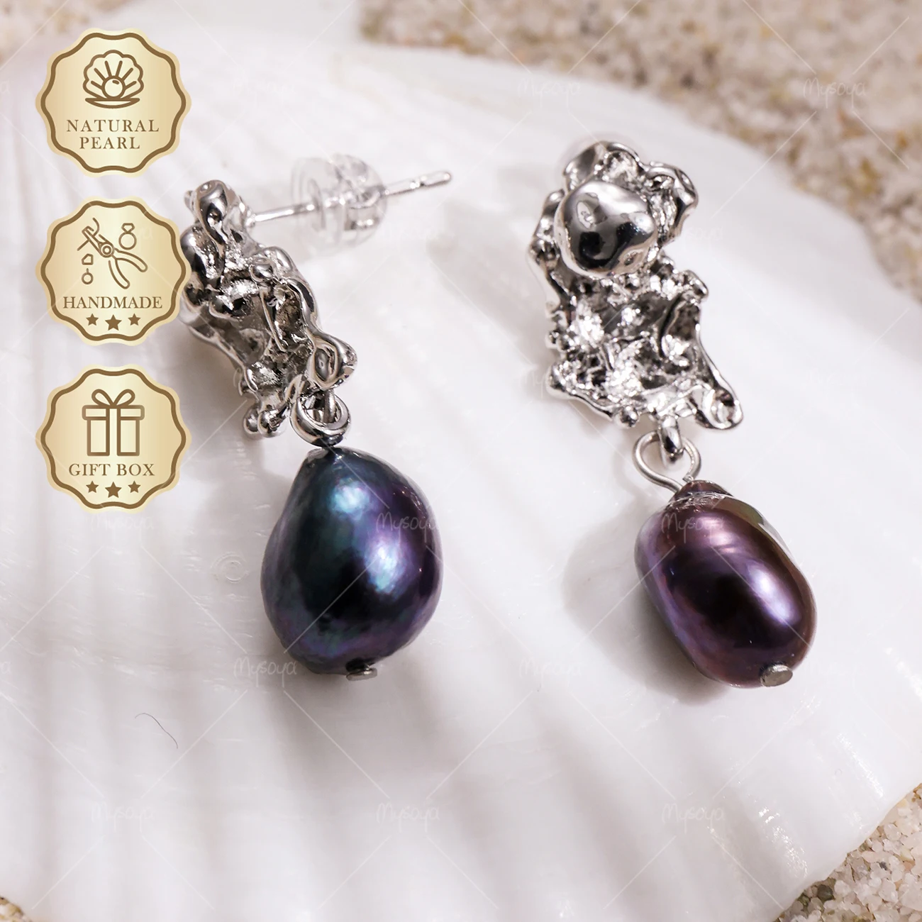 MYSOYA Black Baroque Freshwater Pearl Stud Earrings 8-9mm Irregular Design, Gift Box, Birthday Jewelry S395
MYSOYA Black Baroque Freshwater Pearl Stud Earrings 8-9mm Irregular Design, Gift Box, Birthday Jewelry S395