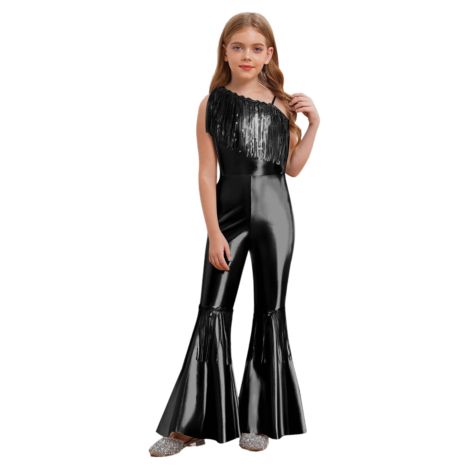Girls Jazz Street Dance Party Outfit Off Shoulder Sleeveless Sequin Tassels Jumpsuit Shiny High Waist Flared Bodysuit Streetwear
Girls Jazz Street Dance Party Outfit Off Shoulder Sleeveless Sequin Tassels Jumpsuit Shiny High Waist Flared Bodysuit Streetwear