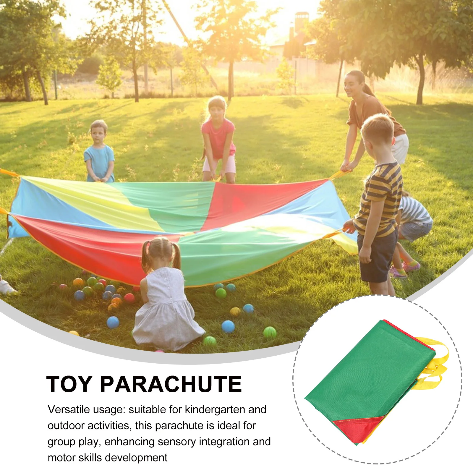 Kids Rainbow Parachute Kindergarten Group Play Outdoor Games Cooperative Team Activity Parachute Play for Children 
Kids Rainbow Parachute Kindergarten Group Play Outdoor Games Cooperative Team Activity Parachute Play for Children