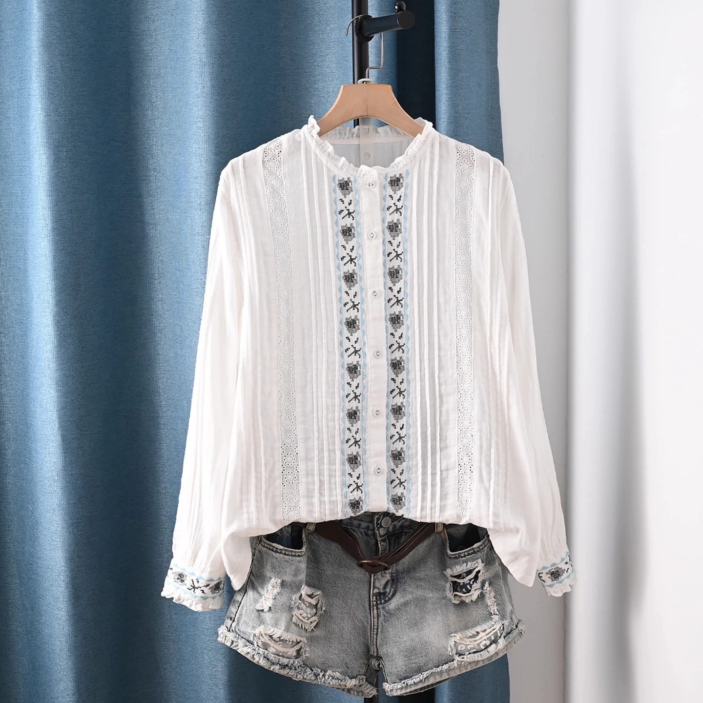 Enianechu красивые и элегантные женские блузки из 100% хлопка с воротником-стойкой, кружевные белые рубашки с вышивкой, шикарная одежда в стиле бохо
Enianechu красивые и элегантные женские блузки из 100% хлопка с воротником-стойкой, кружевные белые рубашки с вышивкой, шикарная одежда в стиле бохо