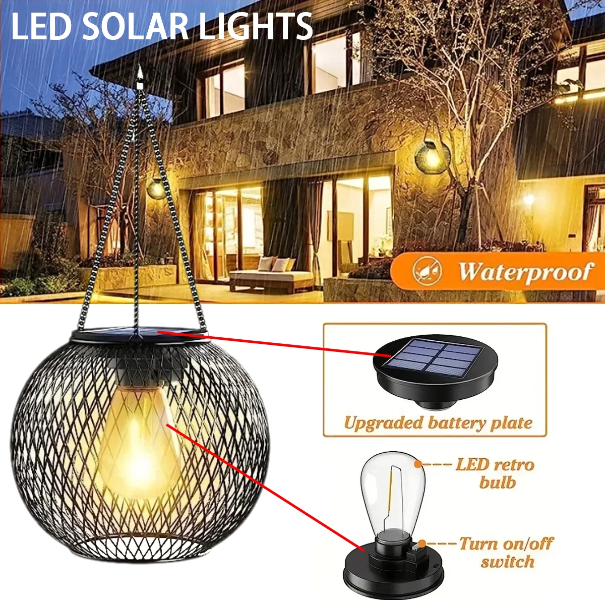 Solar LED Warm Outdoor Cage Lamp Hanging Decorative Light High Brightness Garden Courtyard Metal Waterproof Tree Lamp
Solar LED Warm Outdoor Cage Lamp Hanging Decorative Light High Brightness Garden Courtyard Metal Waterproof Tree Lamp
