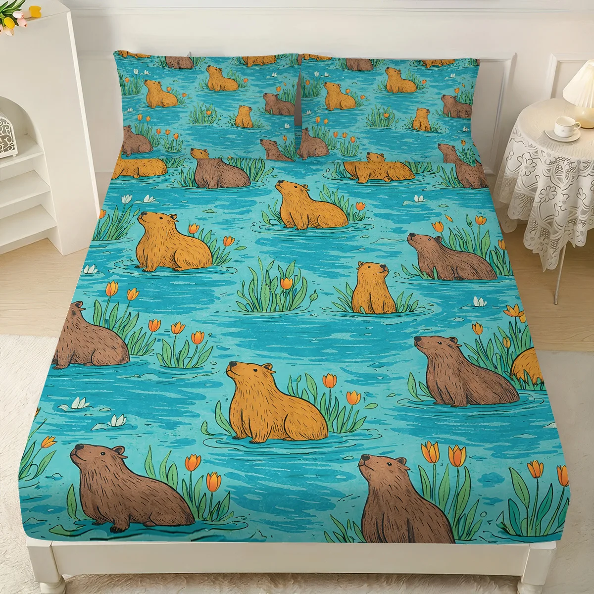 Cartoon Capybara Bed Linen,Capybara Fitted Bed Sheet 3D printing Fitted Sheet,with Elastic Band Bedroom Decor Gift Single/Queen
Cartoon Capybara Bed Linen,Capybara Fitted Bed Sheet 3D printing Fitted Sheet,with Elastic Band Bedroom Decor Gift Single/Queen