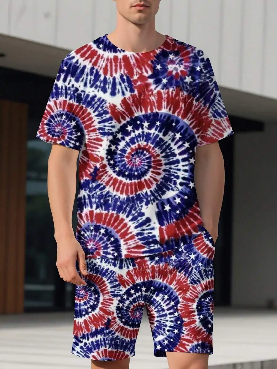 Patriotic Tie Dye Short Sleeve T-Shirt And Shorts Set Red White Blue Spiral Pattern Men Casual Summer Outfit
Patriotic Tie Dye Short Sleeve T-Shirt And Shorts Set Red White Blue Spiral Pattern Men Casual Summer Outfit