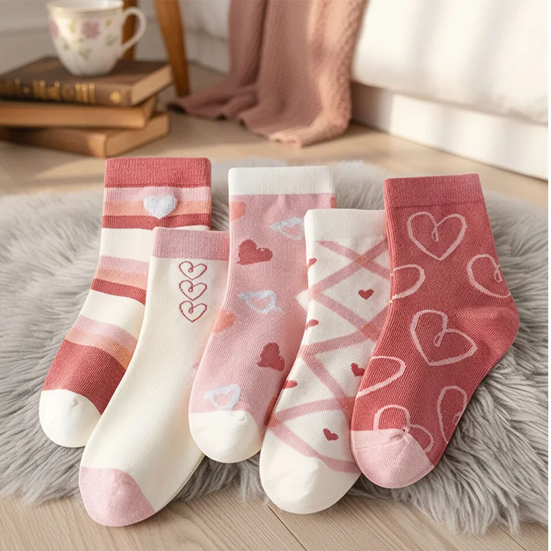Children’s Socks 5 Pack – Cartoon Heart Pattern, Mid-Calf, Soft Knitted, Pink & White, All Seasons
Children’s Socks 5 Pack – Cartoon Heart Pattern, Mid-Calf, Soft Knitted, Pink & White, All Seasons
