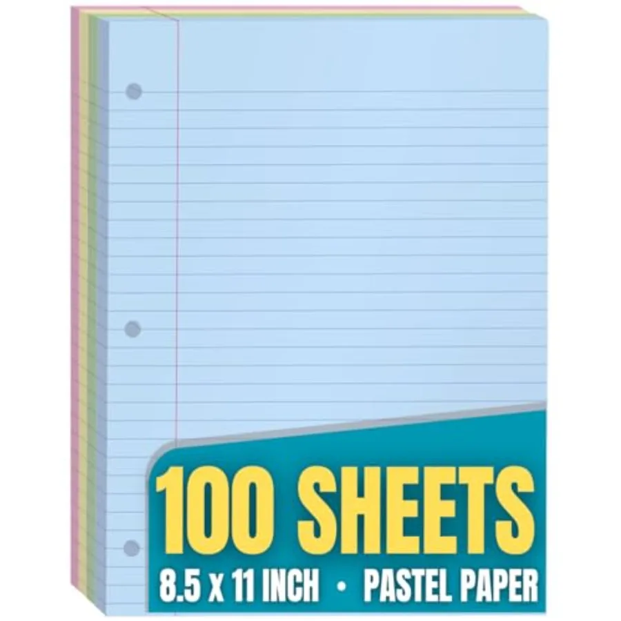 Colored Notebook Paper, 8.5x11 Wide Ruled Lined Loose Leaf Paper, Pastel Colored, 100 Sheets
Colored Notebook Paper, 8.5x11 Wide Ruled Lined Loose Leaf Paper, Pastel Colored, 100 Sheets