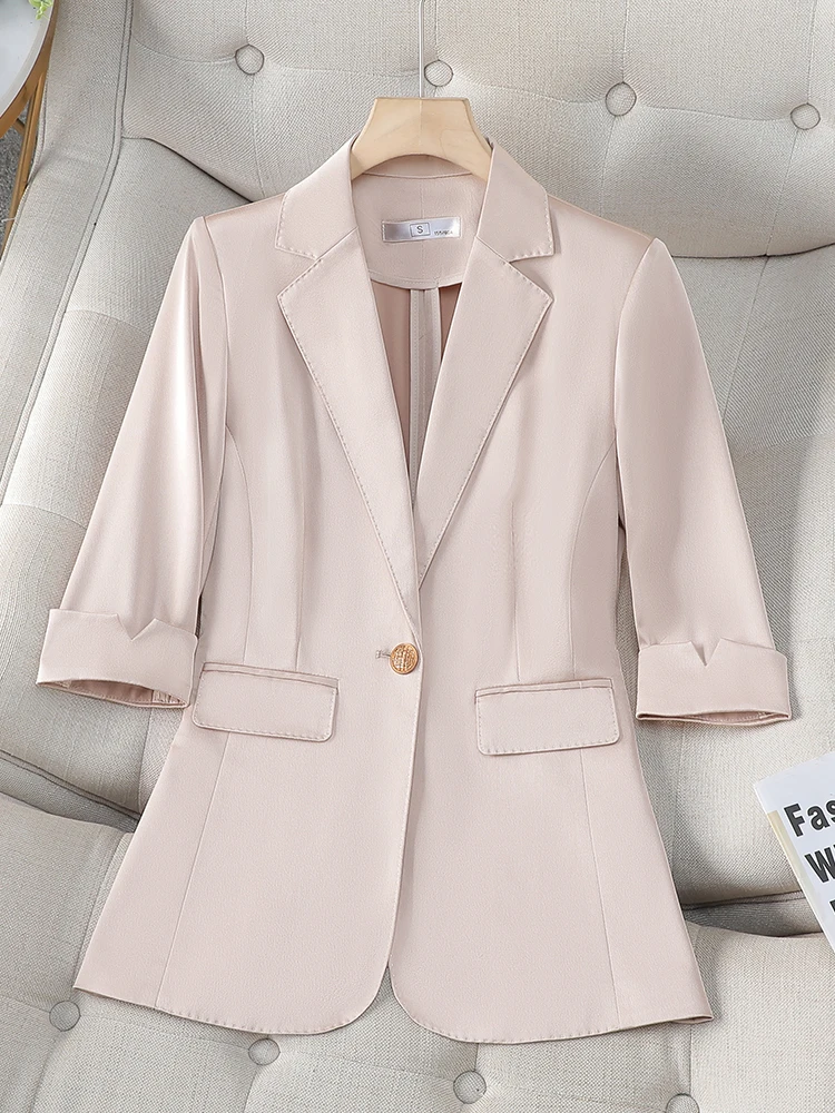 Spring Summer Ladies Blazer Jacket Women Black Apricot Purple Half Sleeve Single Button Female Work Wear Formal Coat
Spring Summer Ladies Blazer Jacket Women Black Apricot Purple Half Sleeve Single Button Female Work Wear Formal Coat