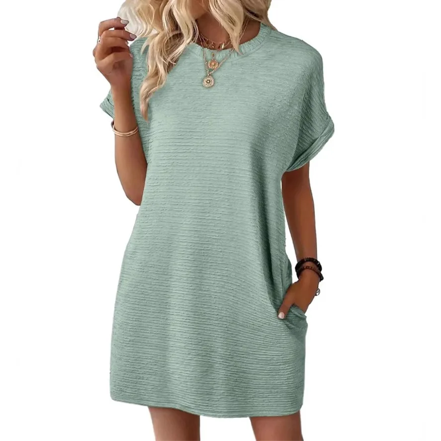 Loose round Neck Short Sleeve Women's Dress New Summer 2025 Cross-Border Independent Station Pure Color A-Line Midi Dress
Loose round Neck Short Sleeve Women's Dress New Summer 2025 Cross-Border Independent Station Pure Color A-Line Midi Dress