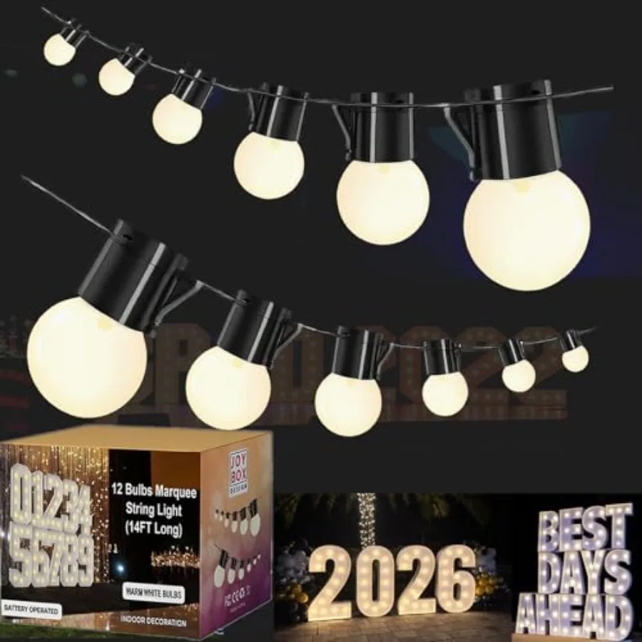 12 LED Light Bulbs - Battery Operated G40 String Lighting for Marquee Letters Numbers - Indoor and Outdoor Party and Christmas
12 LED Light Bulbs - Battery Operated G40 String Lighting for Marquee Letters Numbers - Indoor and Outdoor Party and Christmas