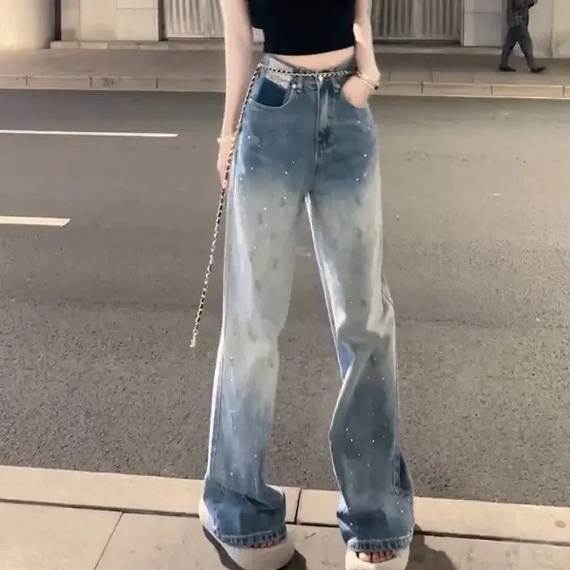 Women Jeans High Waist Straight Blue Hot Diamond Y2k Denim Pants Spring Autumn Chic Streetwear Design Baggy Jeans Women Vintage
Women Jeans High Waist Straight Blue Hot Diamond Y2k Denim Pants Spring Autumn Chic Streetwear Design Baggy Jeans Women Vintage