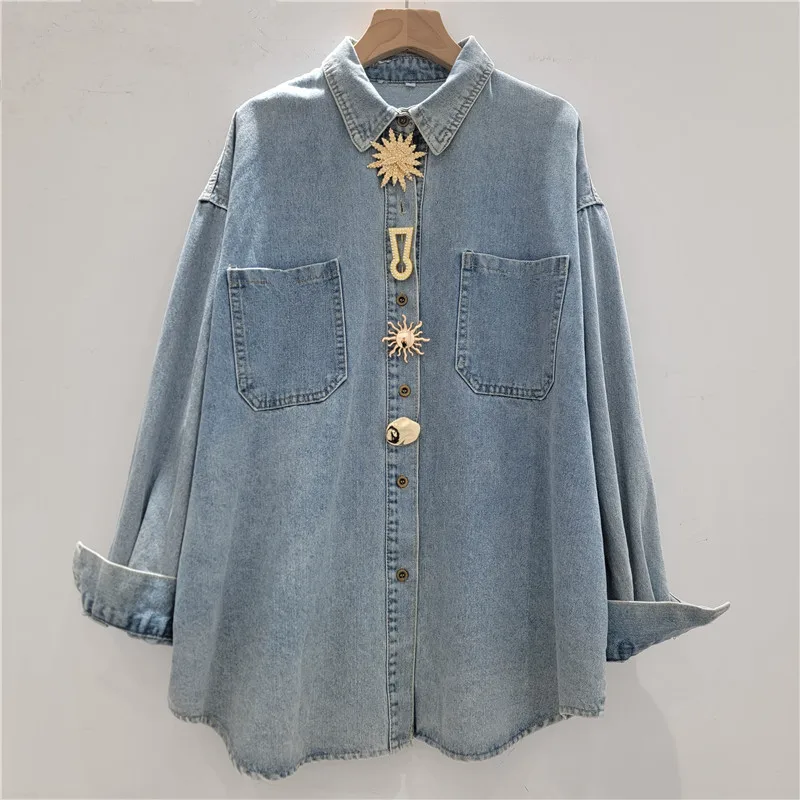 Spring and Autumn Women's Denim Shirt Loose Casual Polo Collar Shirt
Spring and Autumn Women's Denim Shirt Loose Casual Polo Collar Shirt