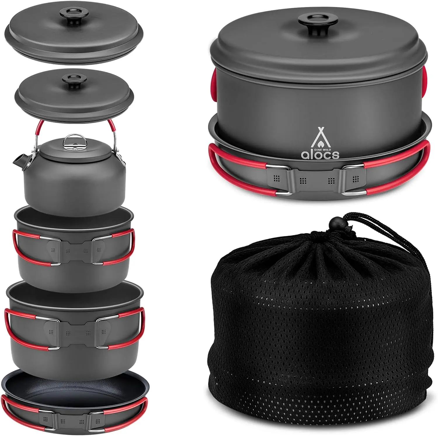Camping Cookware Set, 4-Piece Camping Pots and Pans with Non-Stick Frying Pan, Durable Hard Anodized Aluminum for Backpacking
Camping Cookware Set, 4-Piece Camping Pots and Pans with Non-Stick Frying Pan, Durable Hard Anodized Aluminum for Backpacking