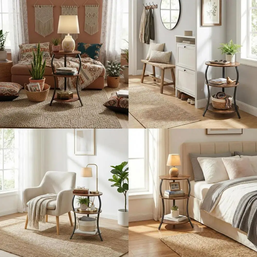 Vintage 3-Tier Round Side Table with Storage for Small Spaces, Living Room & Bedroom Rustic Brown
Vintage 3-Tier Round Side Table with Storage for Small Spaces, Living Room & Bedroom Rustic Brown