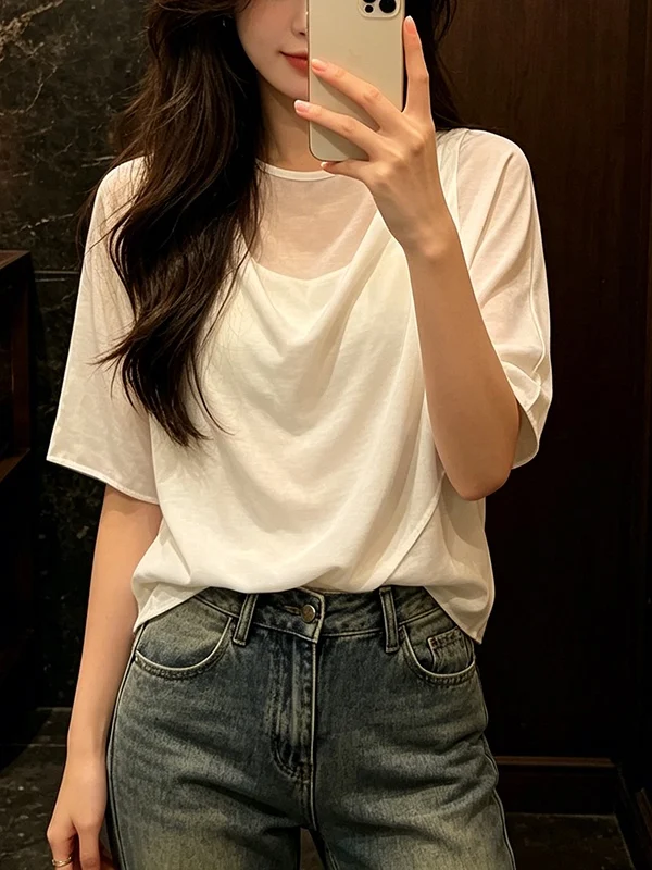 plus Size Women's Summer Fashion Korean Style Color round Neck Chiffon Top Slimming Short Sleeve Versatile Basic T-shirt
plus Size Women's Summer Fashion Korean Style Color round Neck Chiffon Top Slimming Short Sleeve Versatile Basic T-shirt