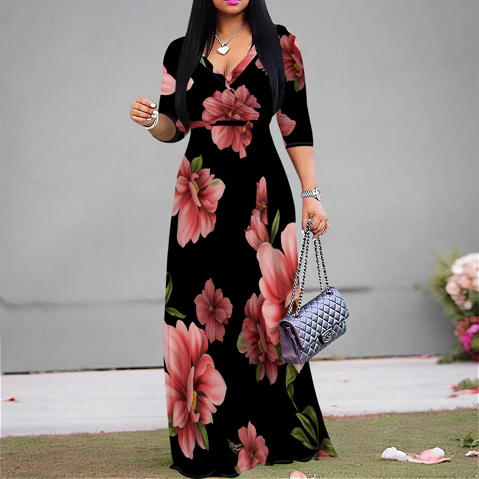 Women's Floral Maxi Dress V-Neck High Waist Long Dress 3/4 Sleeve Summer Casual Party Dress S-3XL
Women's Floral Maxi Dress V-Neck High Waist Long Dress 3/4 Sleeve Summer Casual Party Dress S-3XL