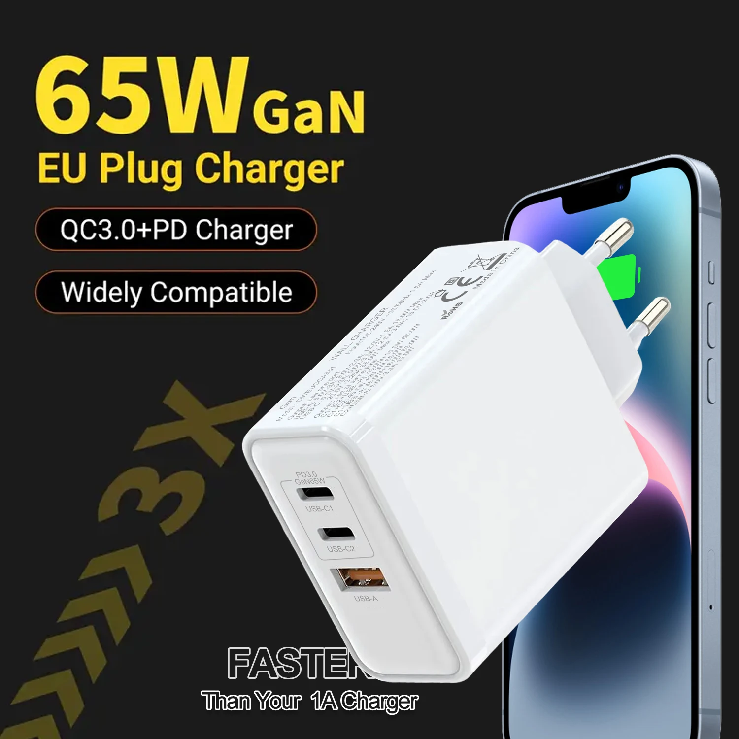 Компактное настенное зарядное устройство USB-C мощностью 65 Вт, зарядное устройство GaN с двумя портами для быстрой зарядки (USB A и Type-C) для Android, зарядное устройство QC3.0+PD для iPhone 15
Компактное настенное зарядное устройство USB-C мощностью 65 Вт, зарядное устройство GaN с двумя портами для быстрой зарядки (USB A и Type-C) для Android, зарядное устройство QC3.0+PD для iPhone 15