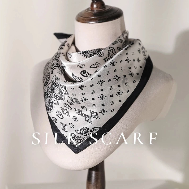 100% Silk Square Scarf Hijab Hair Band Female Black Paisley Designer Headscarf Summer Accesories Luxury Brands Shawls
100% Silk Square Scarf Hijab Hair Band Female Black Paisley Designer Headscarf Summer Accesories Luxury Brands Shawls