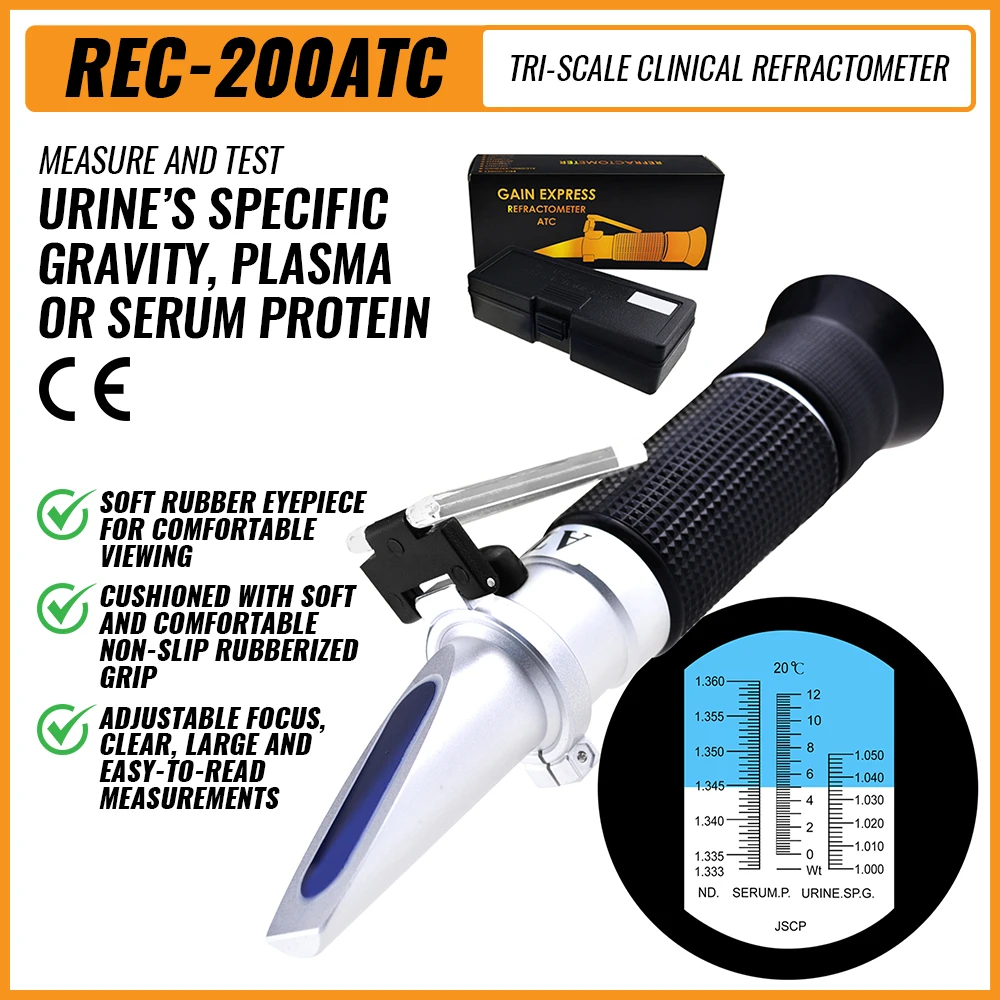 Clinical Refractometer Tri-Scale Specific Gravity Plasma Serum Refractive Index For Human With ATC Rubberized Grip
Clinical Refractometer Tri-Scale Specific Gravity Plasma Serum Refractive Index For Human With ATC Rubberized Grip