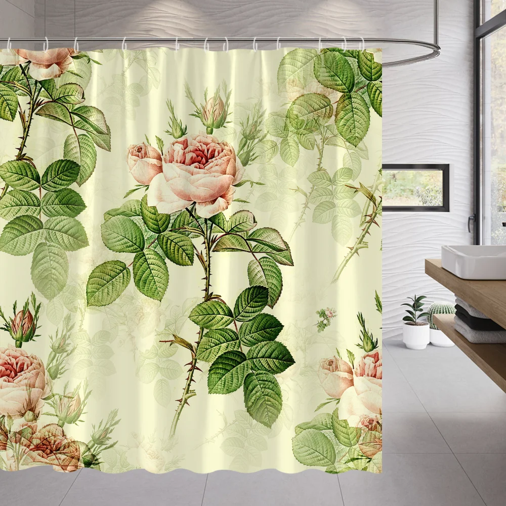 Retro Rose Flower Shower Curtain Set pink Floral Green Leaves Simple and Elegant Bathroom Decor Polyester Fabric Curtains Hooks
Retro Rose Flower Shower Curtain Set pink Floral Green Leaves Simple and Elegant Bathroom Decor Polyester Fabric Curtains Hooks