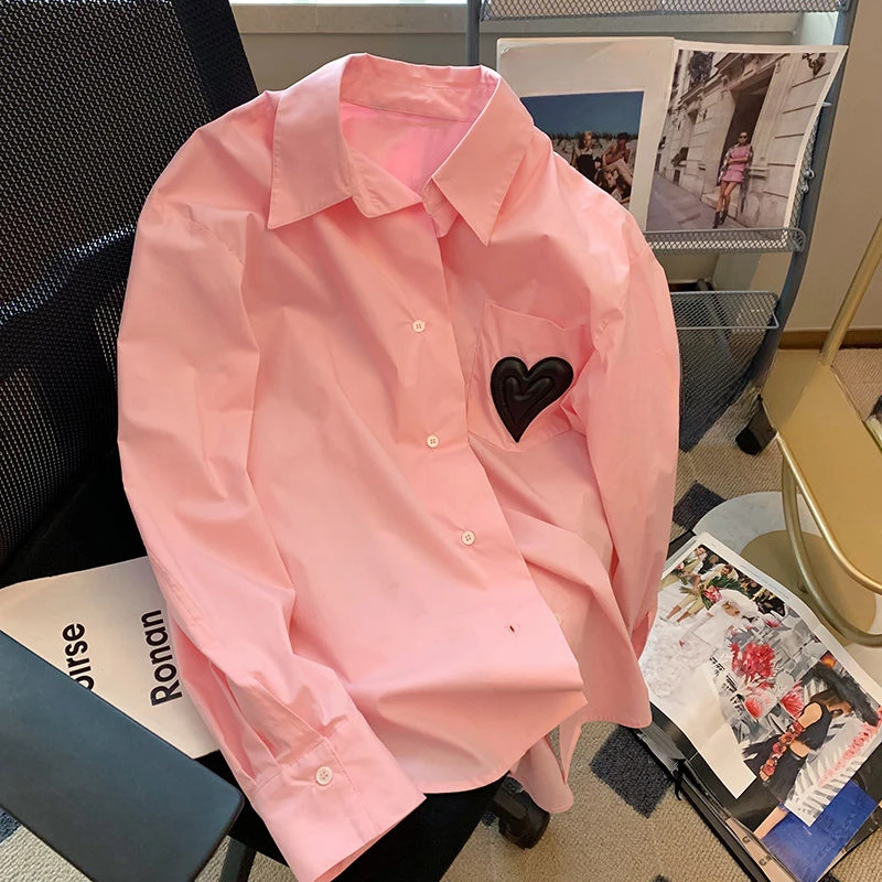 EBAIHUI Women's Love Shirt Pink Polo Neck Ladies Blouse Spring Sweet Cute Loose Pocket Long Sleeve Blusas Cardigan Tops
EBAIHUI Women's Love Shirt Pink Polo Neck Ladies Blouse Spring Sweet Cute Loose Pocket Long Sleeve Blusas Cardigan Tops