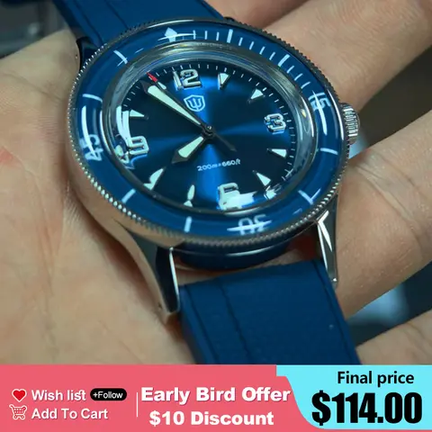 Watchdives WD50Q 38mm Watch Stainless Stee VH31 Sweep Seconds Quartz  Movement Men Watches Bubble Sapphire Luminous Waterproof