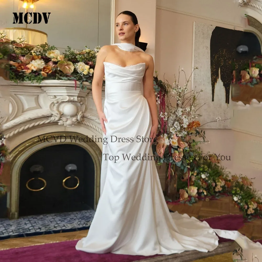 MCDV Customized Strapless Mermaid Sexy Wedding Dresses 2025 Luxury Satin Pleat Sweep Train Simple Bride Gowns vestidos de novia
MCDV Customized Strapless Mermaid Sexy Wedding Dresses 2025 Luxury Satin Pleat Sweep Train Simple Bride Gowns vestidos de novia