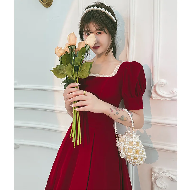 Elegant French Style Wine Red Prom Dresses Square Collar Puff Sleeve Backless A-Line Party Gowns Female Banquet Vestidos
Elegant French Style Wine Red Prom Dresses Square Collar Puff Sleeve Backless A-Line Party Gowns Female Banquet Vestidos