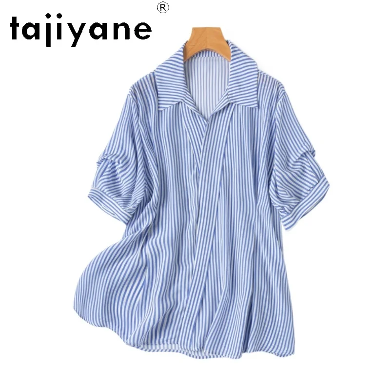 TAJIYANE 100% Natural Mulberry Silk Blouse Elegant Stripe Shirt Woman Half Sleeve Summer Tops 2025 Fashion Ladies Clothes Блузка
TAJIYANE 100% Natural Mulberry Silk Blouse Elegant Stripe Shirt Woman Half Sleeve Summer Tops 2025 Fashion Ladies Clothes Блузка
