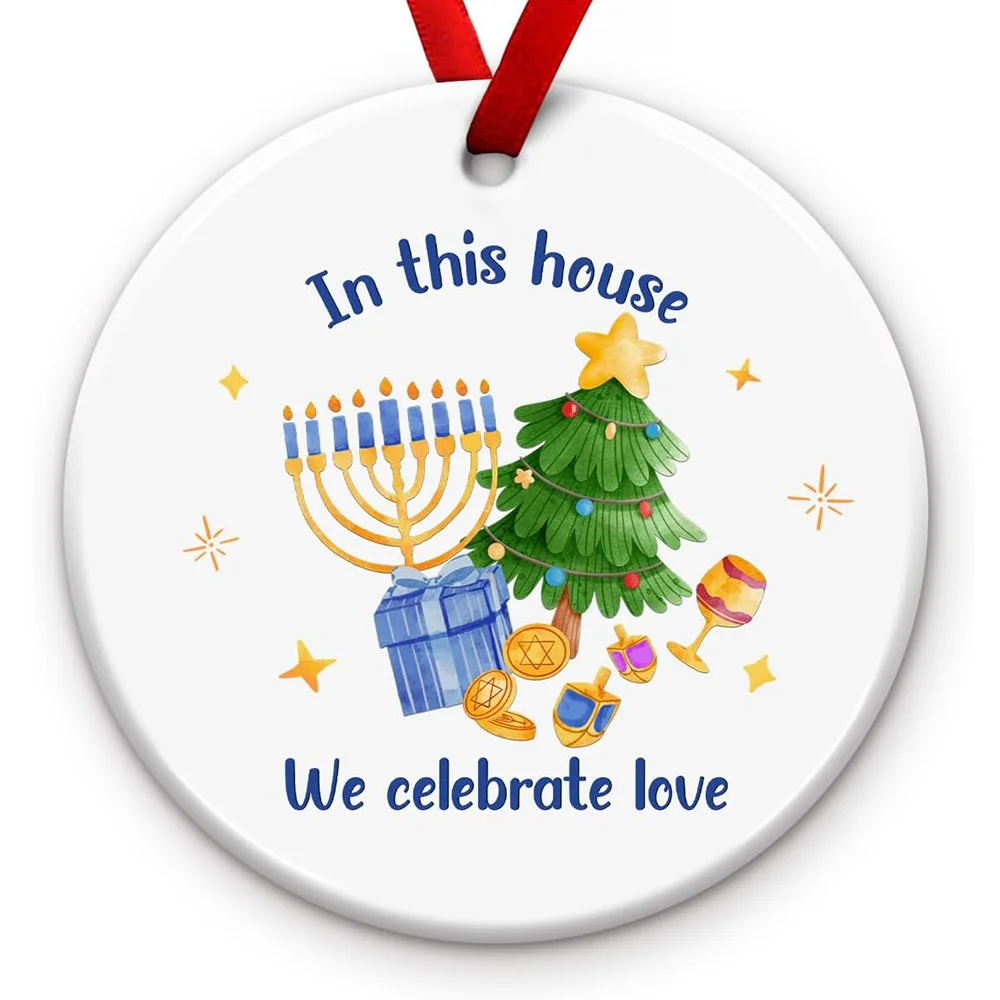 In This House We Celebrate Love Hanukkah Xmas Ornament Ceramic Tile Pendant Jewish Family Friends Festival of Lights Keepsake
In This House We Celebrate Love Hanukkah Xmas Ornament Ceramic Tile Pendant Jewish Family Friends Festival of Lights Keepsake