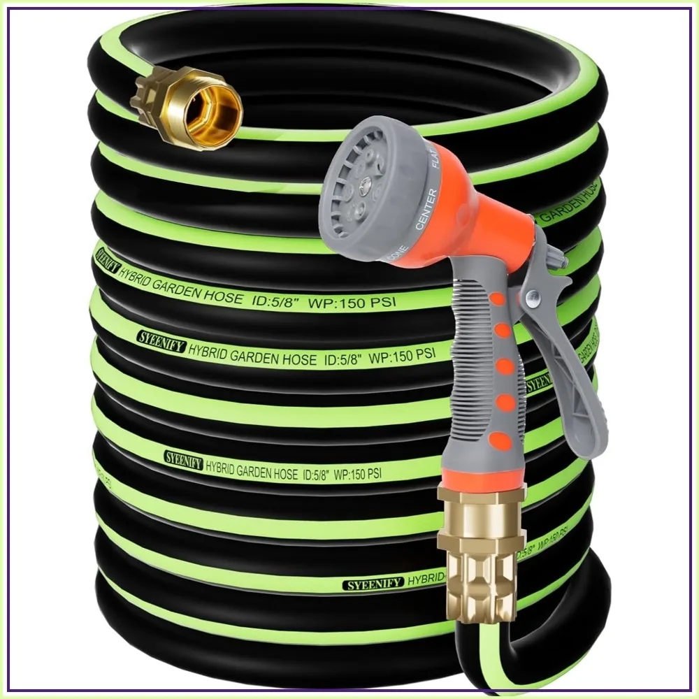 Kink Free Garden Hose 100ft 5/8", Heavy Duty Hybrid Water Hose, Ultra Durable Flexible Rubber Hose with Sprayer Nozzle, Leakproof Yard Outdoor Hose with Brass Solid Connector
Kink Free Garden Hose 100ft 5/8", Heavy Duty Hybrid Water Hose, Ultra Durable Flexible Rubber Hose with Sprayer Nozzle, Leakproof Yard Outdoor Hose with Brass Solid Connector