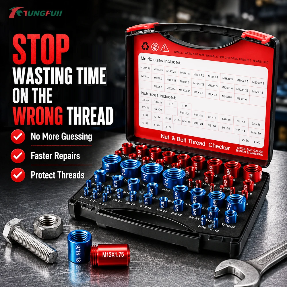 52Pcs Nut And Bolt Thread Checker Set Aluminum Thread Gauge Kit Screw Size Identifier Measuring Tool With Storage Case
52Pcs Nut And Bolt Thread Checker Set Aluminum Thread Gauge Kit Screw Size Identifier Measuring Tool With Storage Case