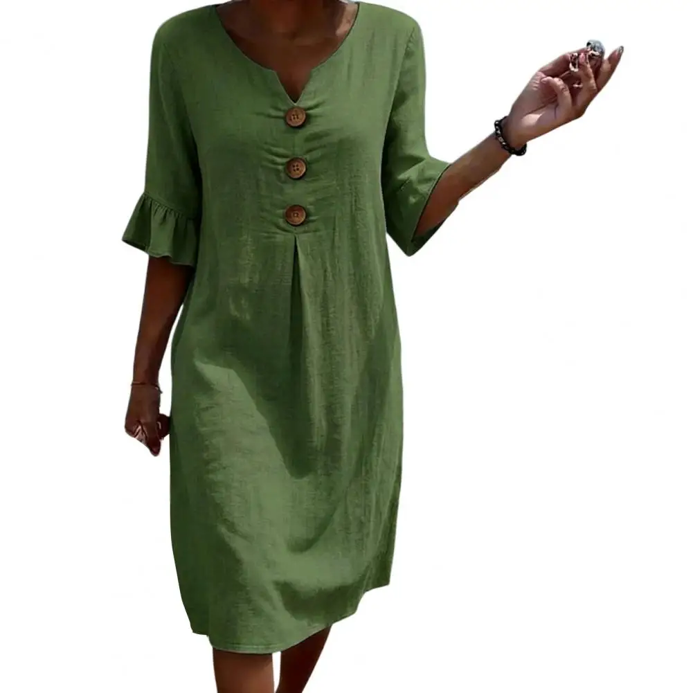Summer Beach Dress Women V Neck Short Sleeve Loose Cotton Linen Knee Length Party Dresses
Summer Beach Dress Women V Neck Short Sleeve Loose Cotton Linen Knee Length Party Dresses