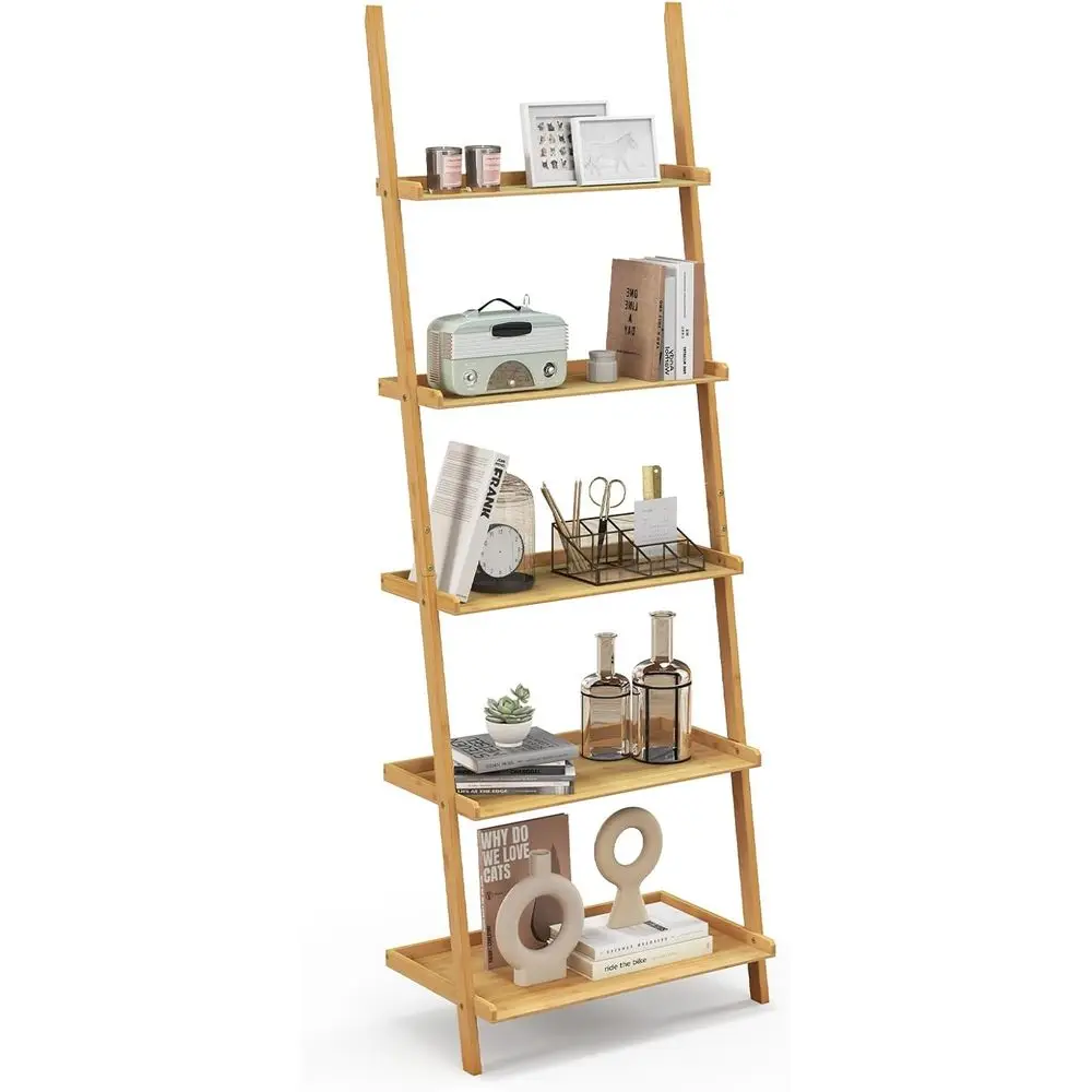 5-Tier Bamboo Leaning Ladder Bookshelf, 72 Tall with Safety and Anti-Tip Features, Suitable for Home, Office, and Bathroom Decor
5-Tier Bamboo Leaning Ladder Bookshelf, 72 Tall with Safety and Anti-Tip Features, Suitable for Home, Office, and Bathroom Decor
