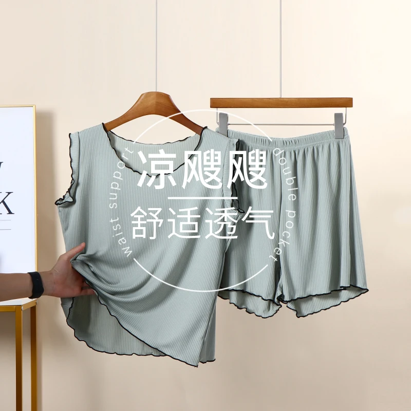 Summer Ice Silk Sleeveless Vest Shorts Set Women's Loose Home Clothes Sleepwear Pants Gauze Two-Piece Set Casual Thin
Summer Ice Silk Sleeveless Vest Shorts Set Women's Loose Home Clothes Sleepwear Pants Gauze Two-Piece Set Casual Thin
