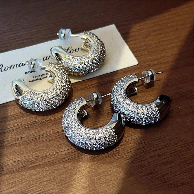 Elegant Chunky Hoop Earrings with Full Paved Crystals for Daily Wear Minimalist Sparkly jewelry
Elegant Chunky Hoop Earrings with Full Paved Crystals for Daily Wear Minimalist Sparkly jewelry