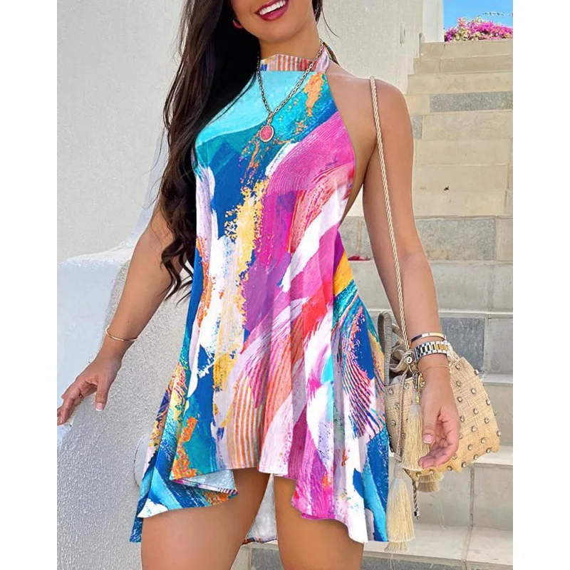 Halter Neck Leace-up Mini Dresses Women Sexy Backless Printed A-line Dress Spring And Summer New Fashion Vacation Beach Vestidos
Halter Neck Leace-up Mini Dresses Women Sexy Backless Printed A-line Dress Spring And Summer New Fashion Vacation Beach Vestidos