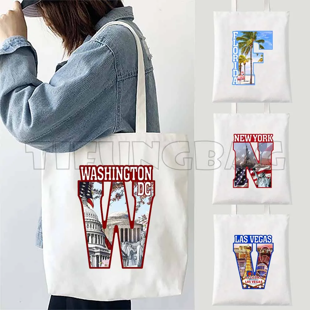 Shoulder Bags Travel City USA States ABC Alphabet Landmark Tote Bags For Women Shopper Bags Canvas Bag Reusable Beach Handbag
Shoulder Bags Travel City USA States ABC Alphabet Landmark Tote Bags For Women Shopper Bags Canvas Bag Reusable Beach Handbag