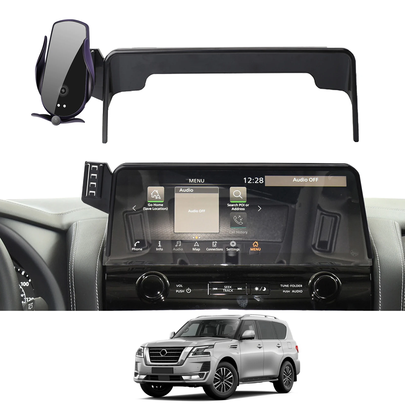 for Nissan Patrol Y62 2021 2022 2023 2024 Phone Holder Screen Fixed Navigation Bracket Base Wireless Charging Accessories 
for Nissan Patrol Y62 2021 2022 2023 2024 Phone Holder Screen Fixed Navigation Bracket Base Wireless Charging Accessories