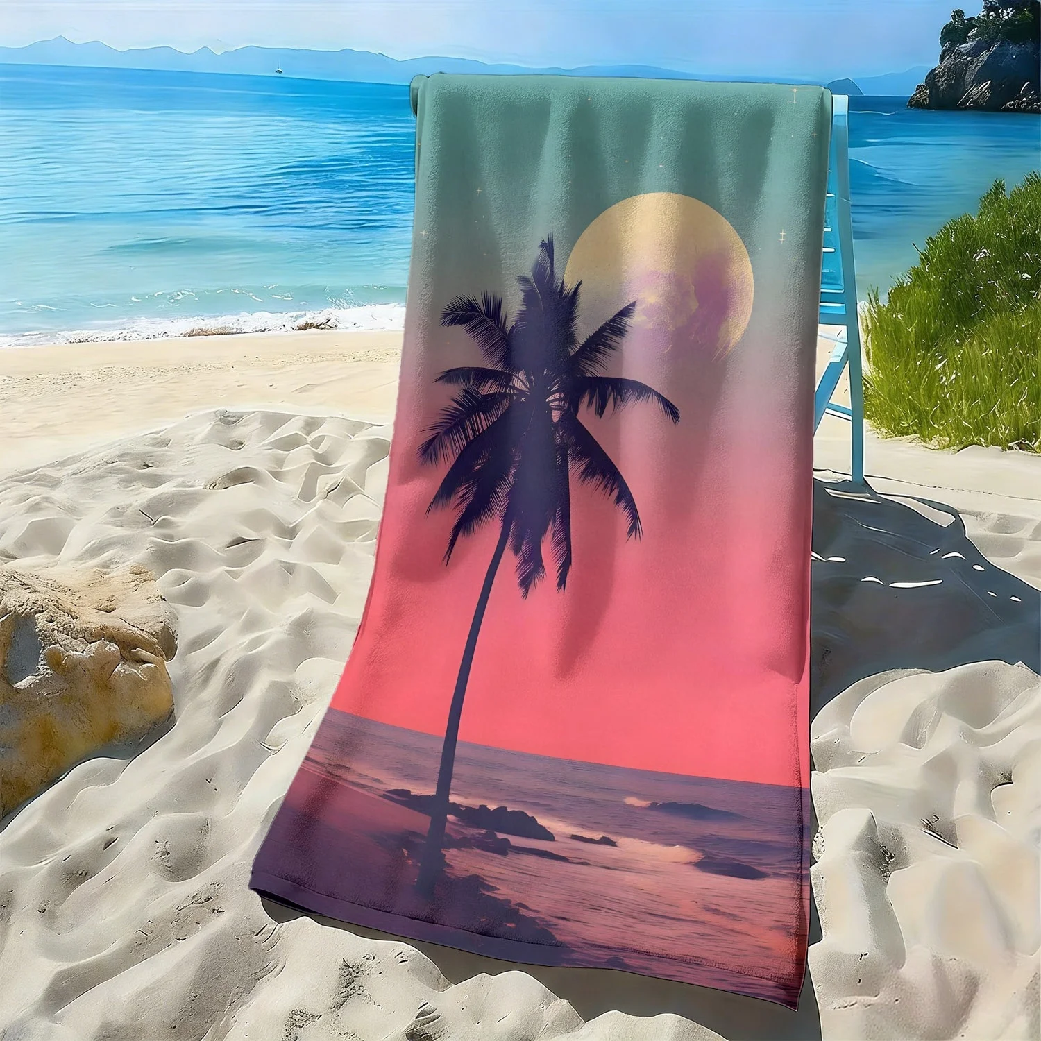 Tropical palm tree gradient pattern polyester microfiber beach towel is highly absorbent suitable for swimming and beach outings
Tropical palm tree gradient pattern polyester microfiber beach towel is highly absorbent suitable for swimming and beach outings