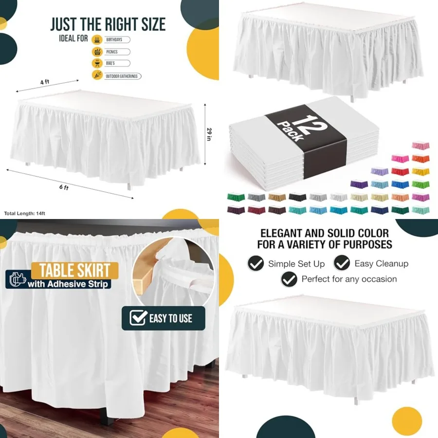 Ruffle Table Skirt Pack of 1, 14 Feet Long Table Skirts for Rectangle Tables Feet Plus or Round Tables Skirts with Adhesive Str
Ruffle Table Skirt Pack of 1, 14 Feet Long Table Skirts for Rectangle Tables Feet Plus or Round Tables Skirts with Adhesive Str