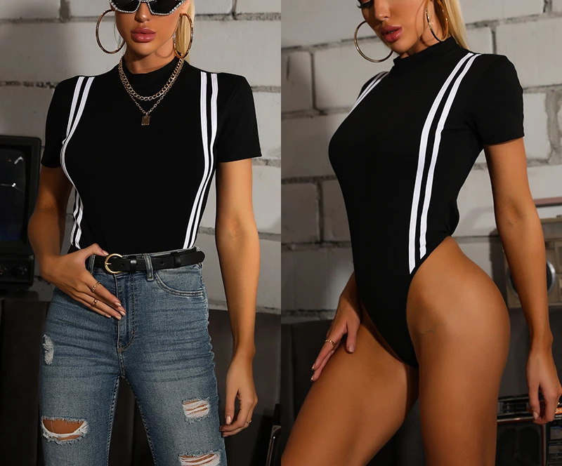 Women Short Sleeve Casual Bodysuit New Fashion summer Black Striped Turtleneck Skinny Bodysuit Body Female
Women Short Sleeve Casual Bodysuit New Fashion summer Black Striped Turtleneck Skinny Bodysuit Body Female