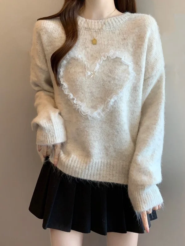 Korean Style Lazy Lace Heart Shoulder Women's Sweater Large Size Winter Fashion Commute Loose Fit Long Sleeve round Neck
Korean Style Lazy Lace Heart Shoulder Women's Sweater Large Size Winter Fashion Commute Loose Fit Long Sleeve round Neck
