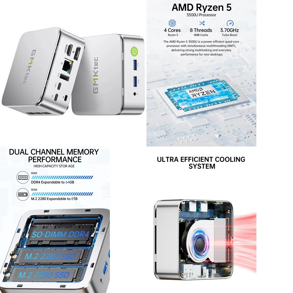 GMKtec G10 for AMD Mini PC Computer for R5 3500U Desktop Host for Windows 11 Pro Small Form Factor PC for Office Home Gaming
GMKtec G10 for AMD Mini PC Computer for R5 3500U Desktop Host for Windows 11 Pro Small Form Factor PC for Office Home Gaming