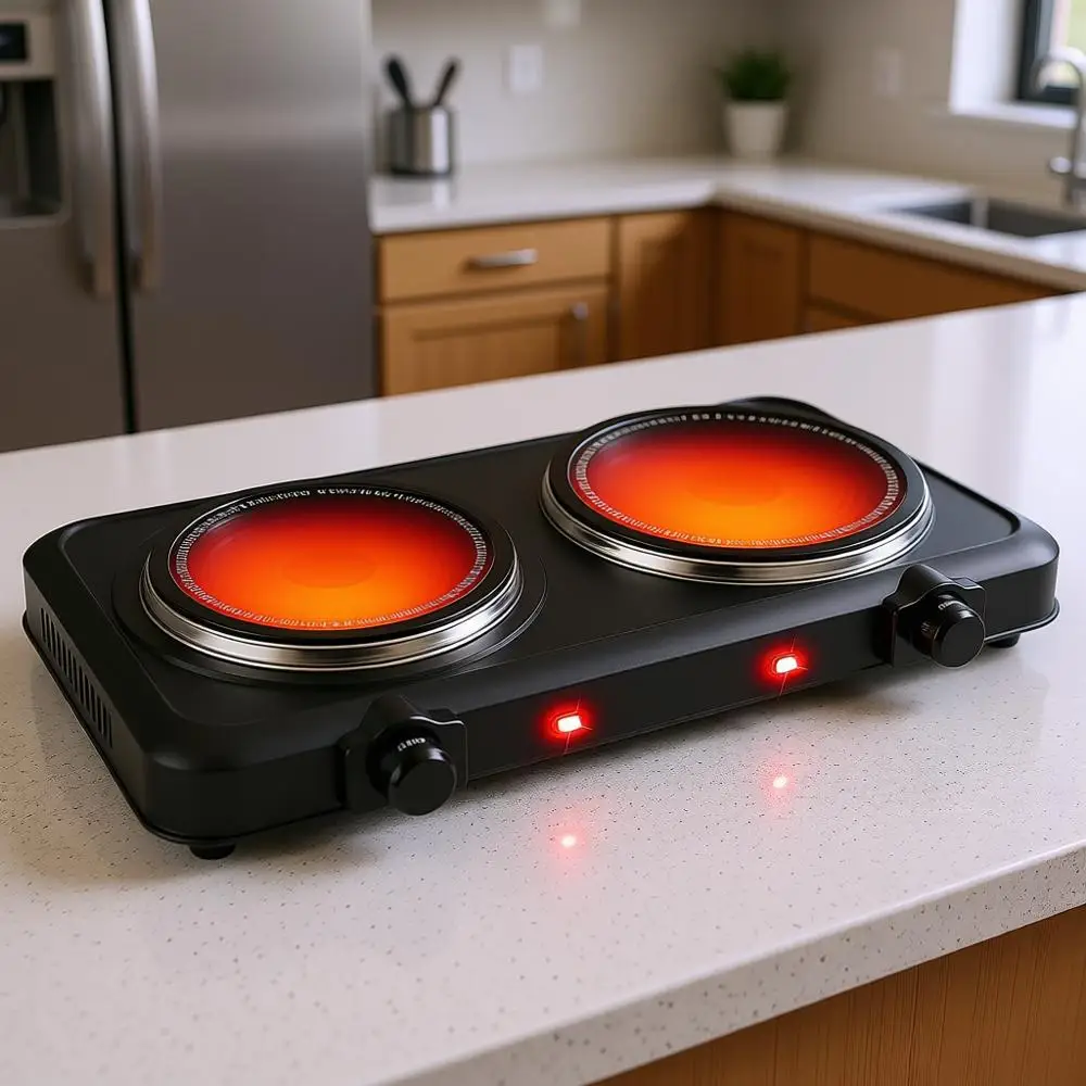 1800W Portable Double Burner Electric Cooktop with Step Temperature Adjustments, 7.5” Glass Cooktop for Home RV Camp Cooking
1800W Portable Double Burner Electric Cooktop with Step Temperature Adjustments, 7.5” Glass Cooktop for Home RV Camp Cooking