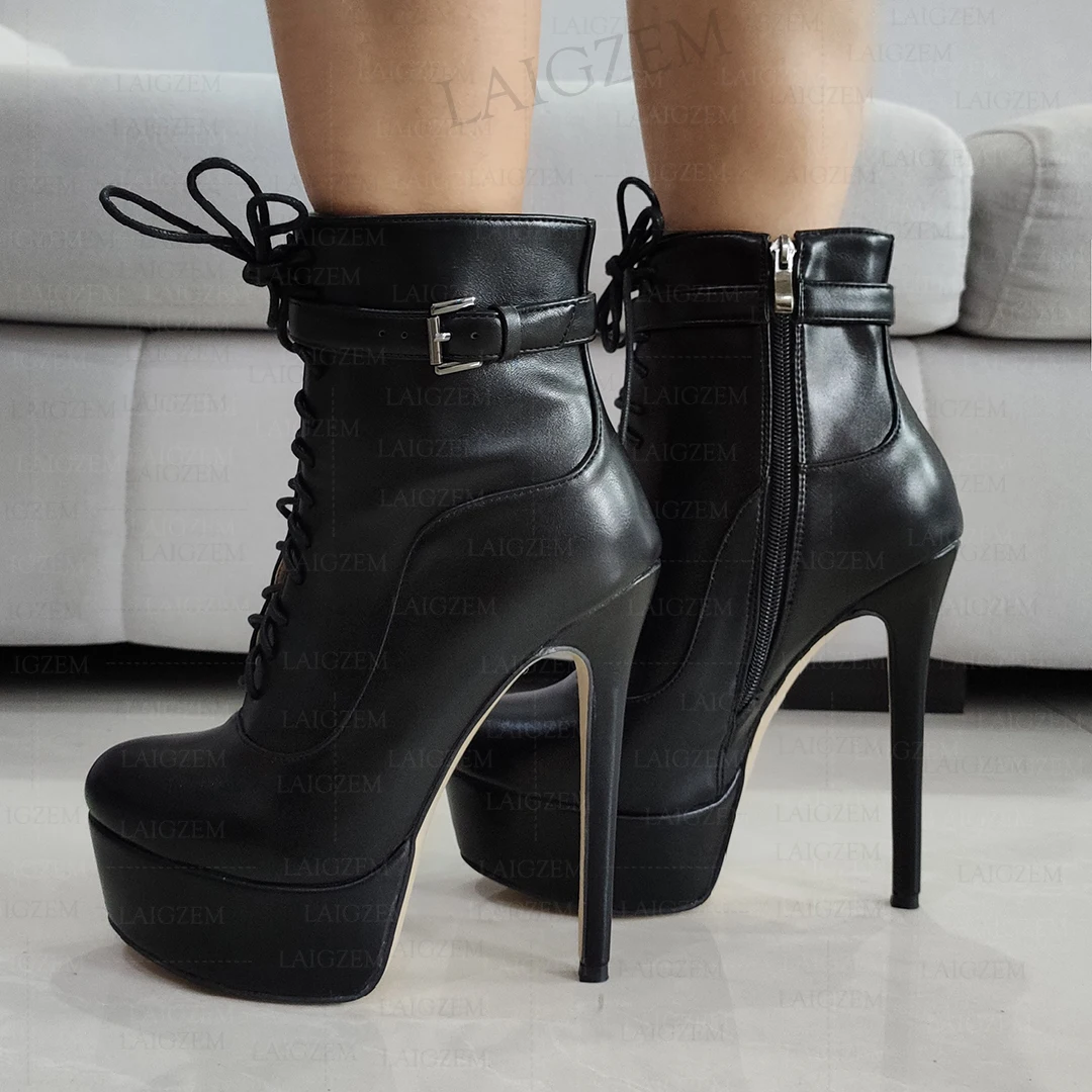LAIGZEM Women Short Ankle Boots Platform Faux Leather Side Zip Thin High Heel Boots Handmade Shoes Woman Large Size 41 43 48 52
LAIGZEM Women Short Ankle Boots Platform Faux Leather Side Zip Thin High Heel Boots Handmade Shoes Woman Large Size 41 43 48 52